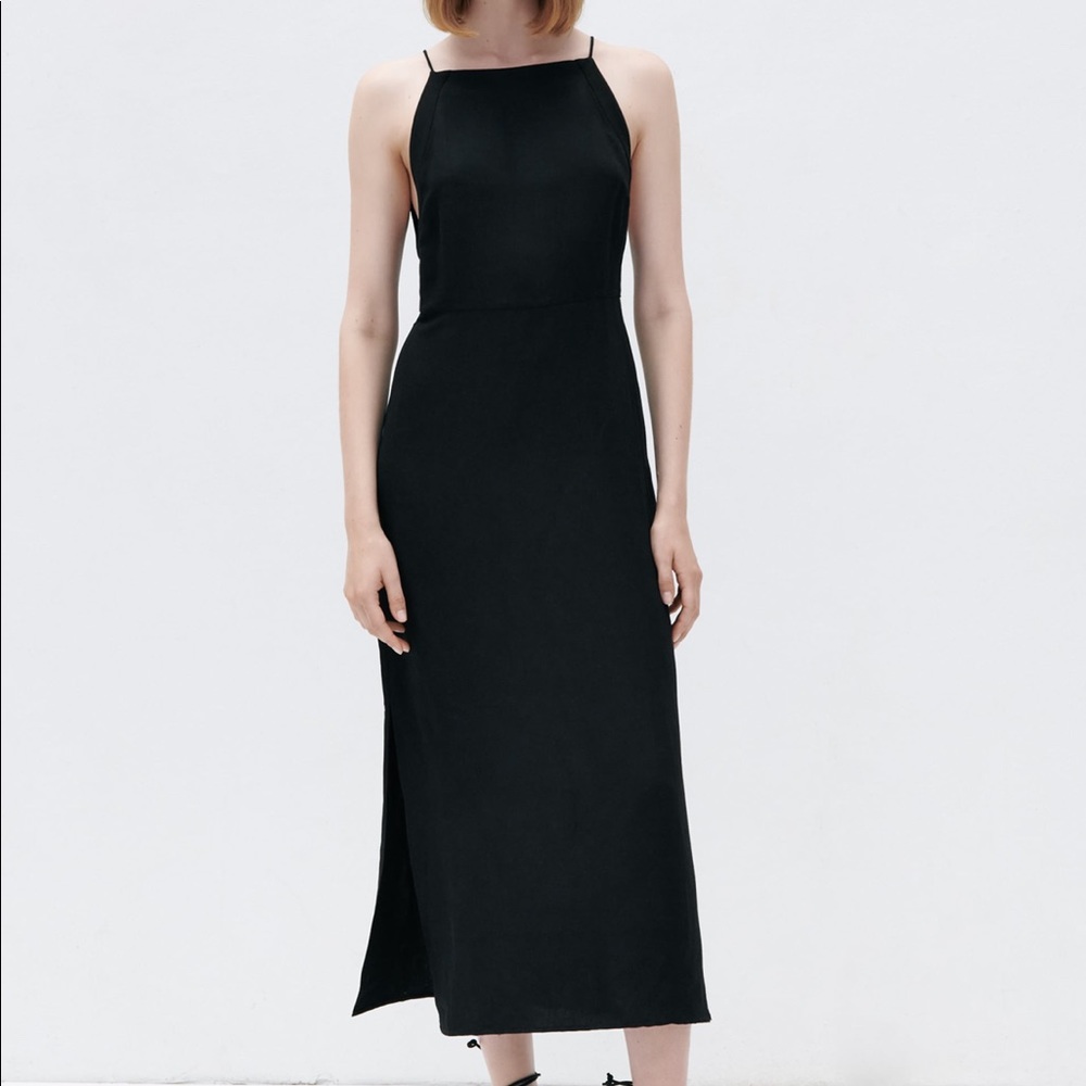 ZARA Black Linen Midi Dress